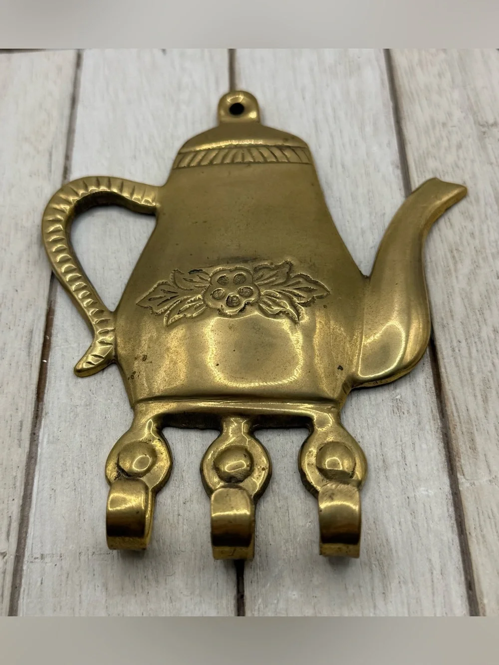 Brass Teapot Wall Hook - Gold Decorative Key Holder